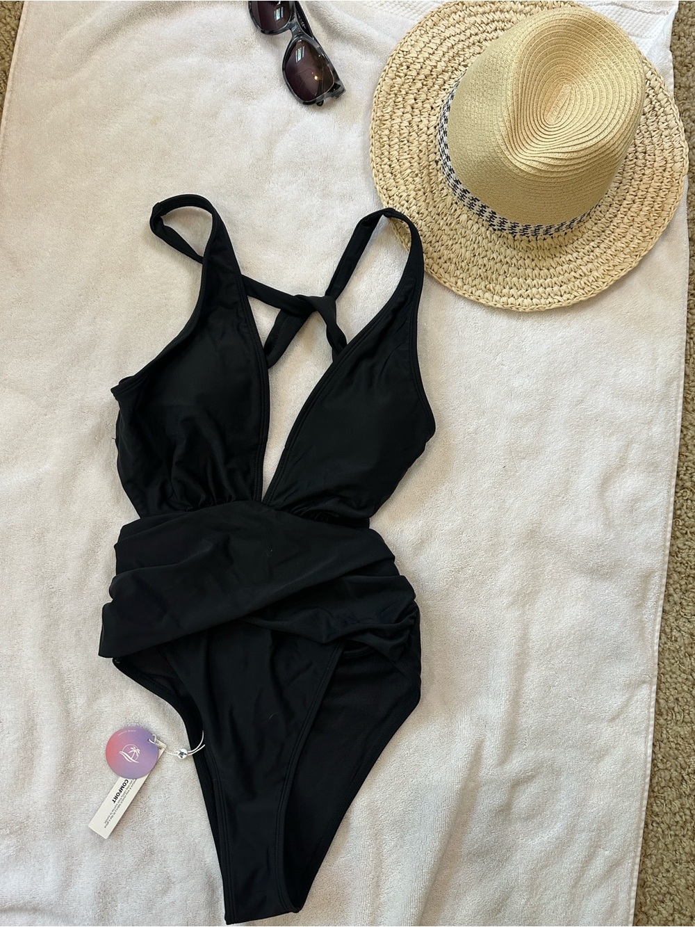 NWT Cupshe x JoJo Fletcher Black One-Piece Swimsuit Sz M